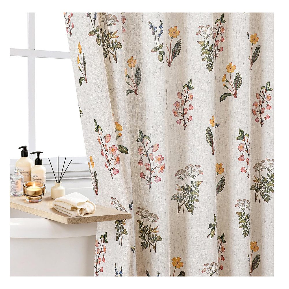Agger Duschvorhang Shower curtains Anti schimmel Waschbar,schwer,183cm*183cm Breite 183 cm, Bauernhof-Duschvorhang aus Leinen in Beige mit Volant-Saum