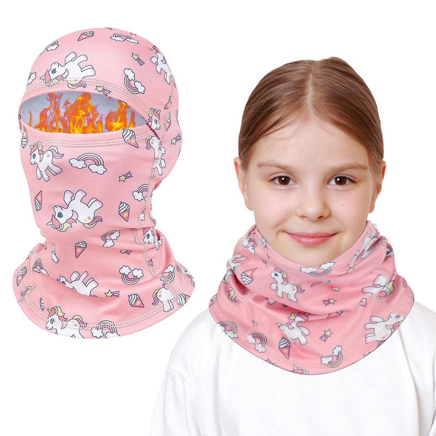 LuxusKollektion Sturmhaube Sturmhaube Kinder Winter Fleece Skimaske Halswärmer Einhorn Pink
