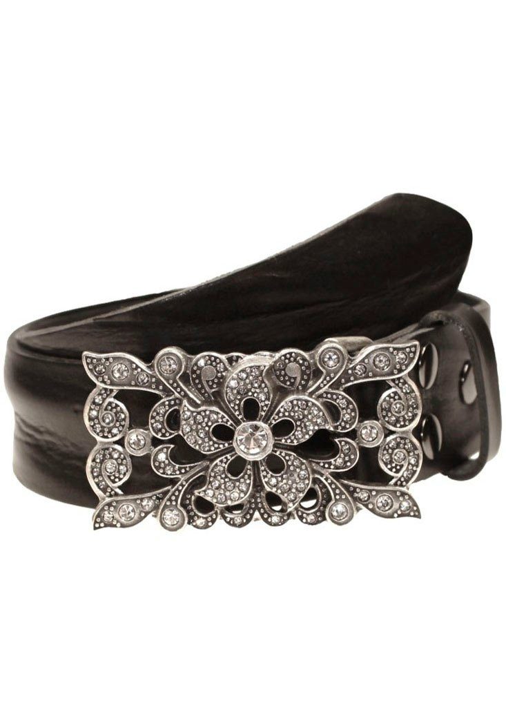 Rettungsring Gürtel Ledergürtel mit austauschbarer Schließe »Blume Mit Strass«, 4cm
