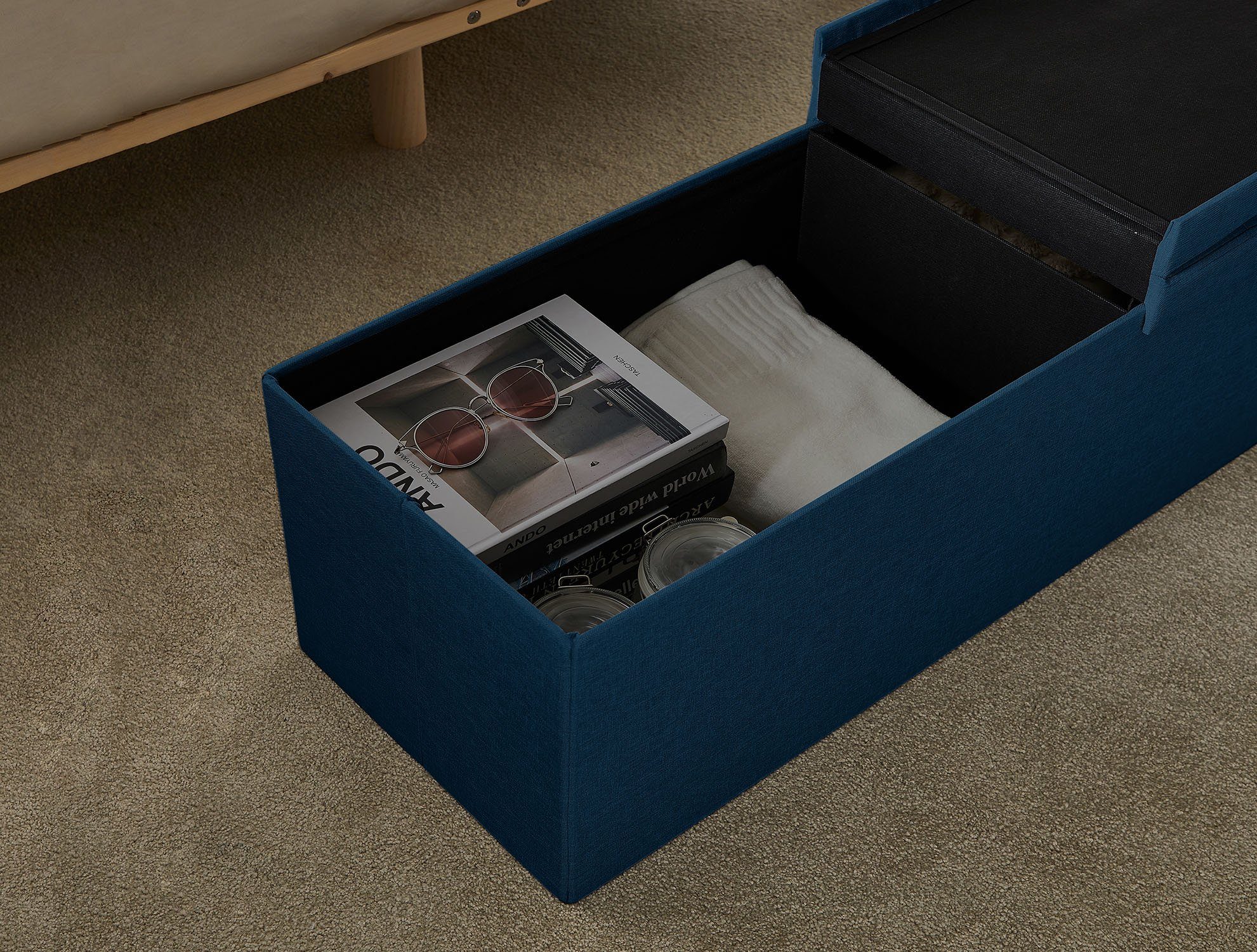 Zedelmaier Sitzbank 114cm mit Stauraum, Sitztruhe,faltbar Aufbewahrungsbox,Fußbank (ZD114-QS), Fußhocker max. Belastbarkeit 300 kg, 120 L, 114x38x38 cm