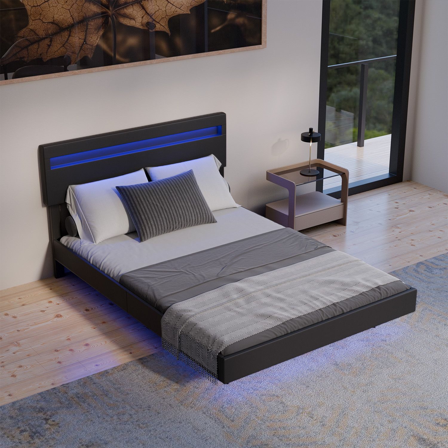 Juskys Polsterbett Lissabon, LED-Beleuchtung, Kunstleder, verstellbares Kop günstig online kaufen