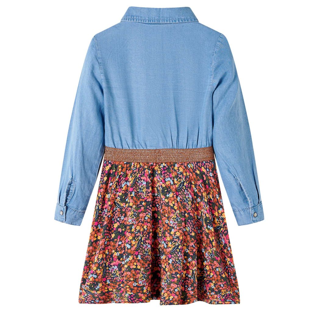 vidaXL Druckkleid Kinderkleid mit Langen Ärmeln Marineblau und Jeansblau 104