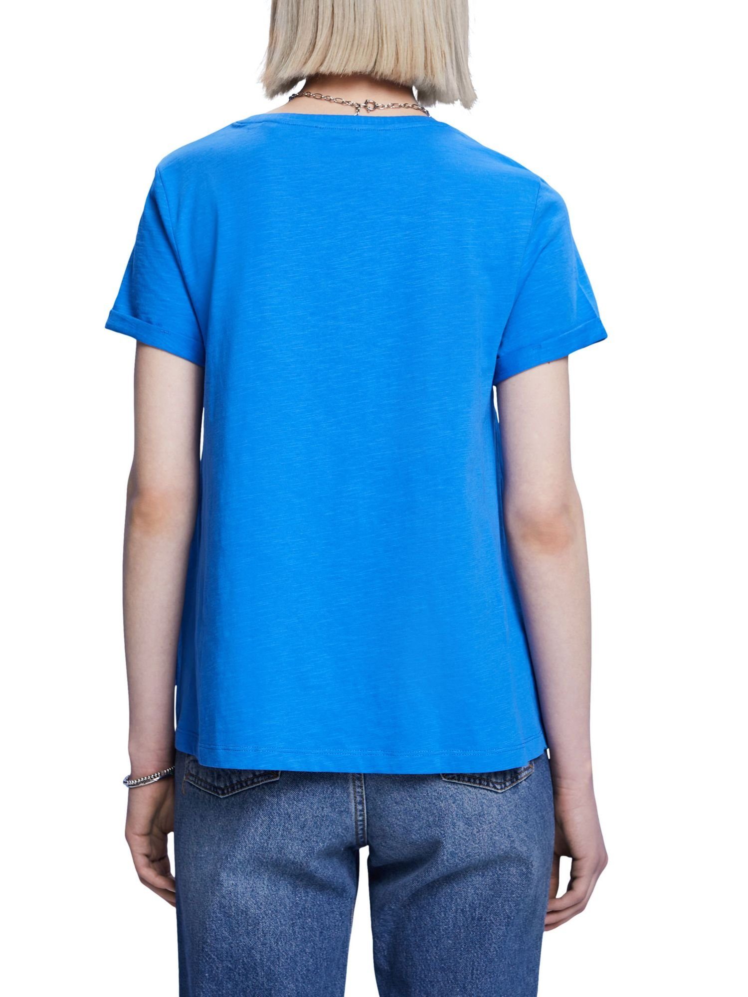BRIGHT Klassisches (1-tlg) BLUE 100 Rundhals-T-Shirt, Baumwolle Esprit % T-Shirt