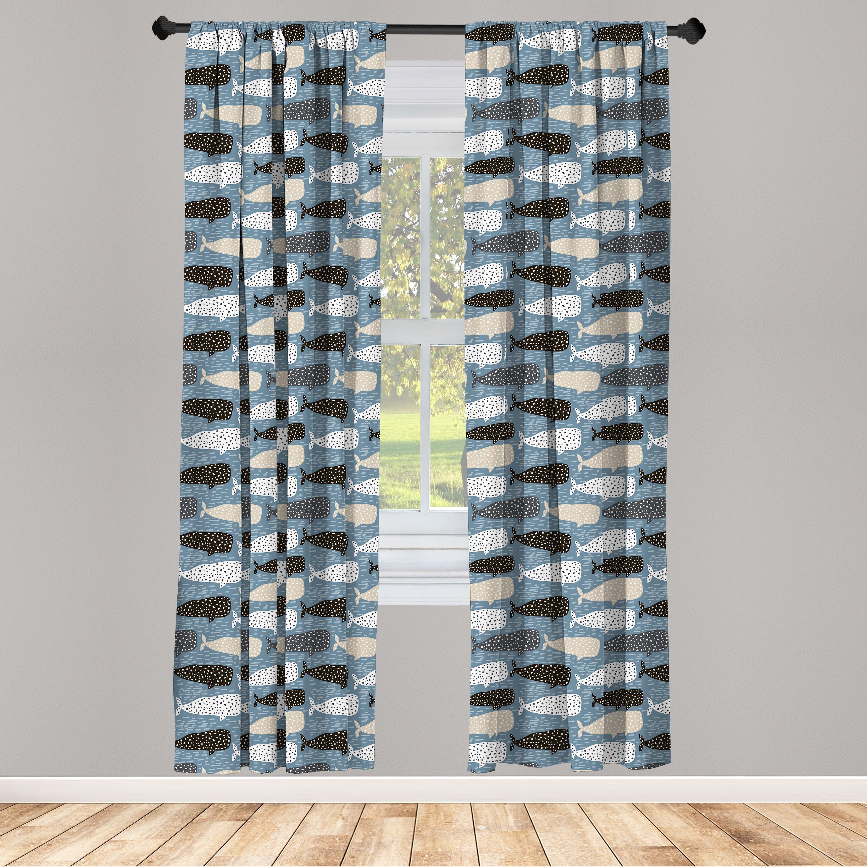 Gardine Vorhang für Wohnzimmer Schlafzimmer Silhouetten Dekor, Abstrakte Microfaser, Wal Abakuhaus, Kunst
