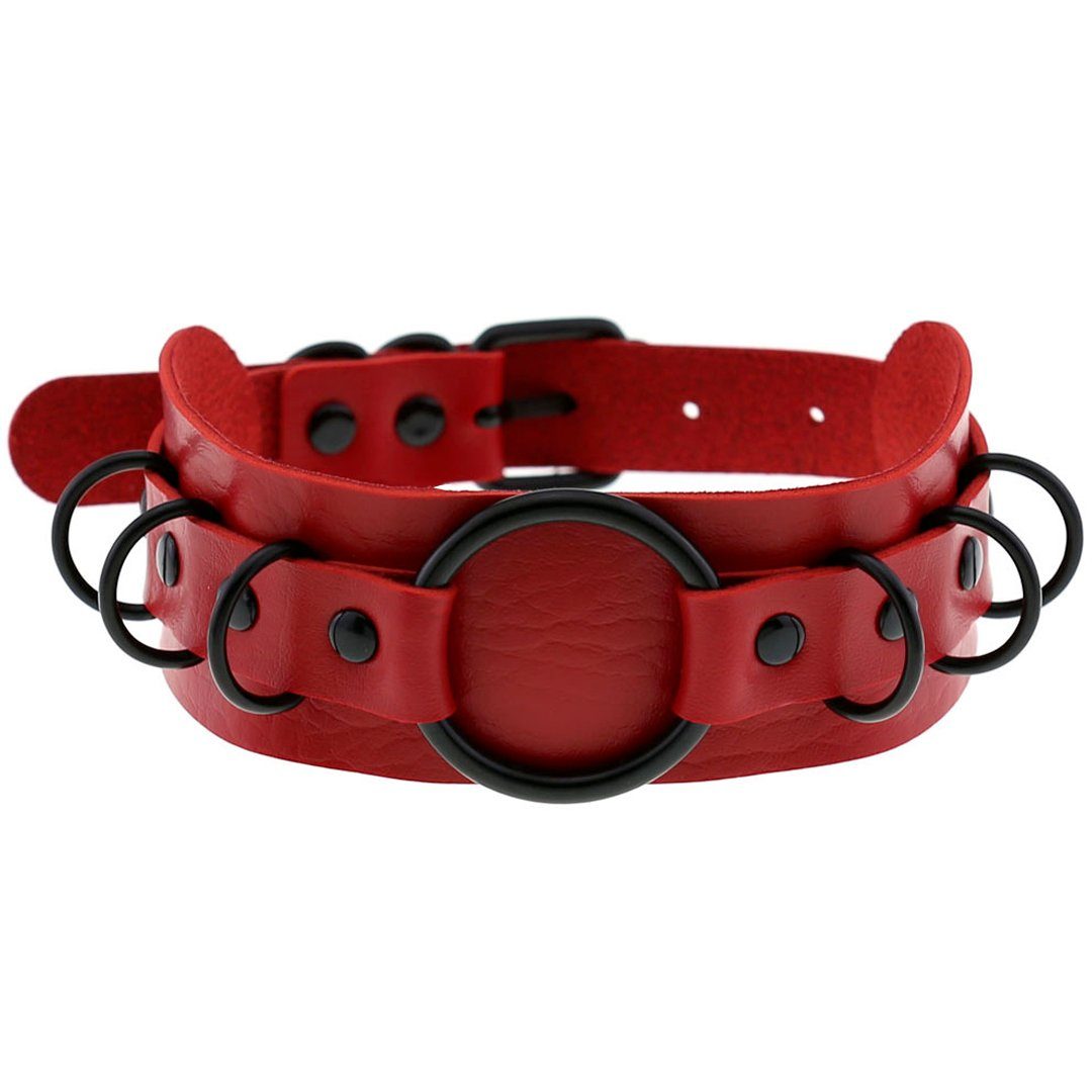 Sandritas Erotik-Halsband Halsband mit O-Ringen - rot, schwarz