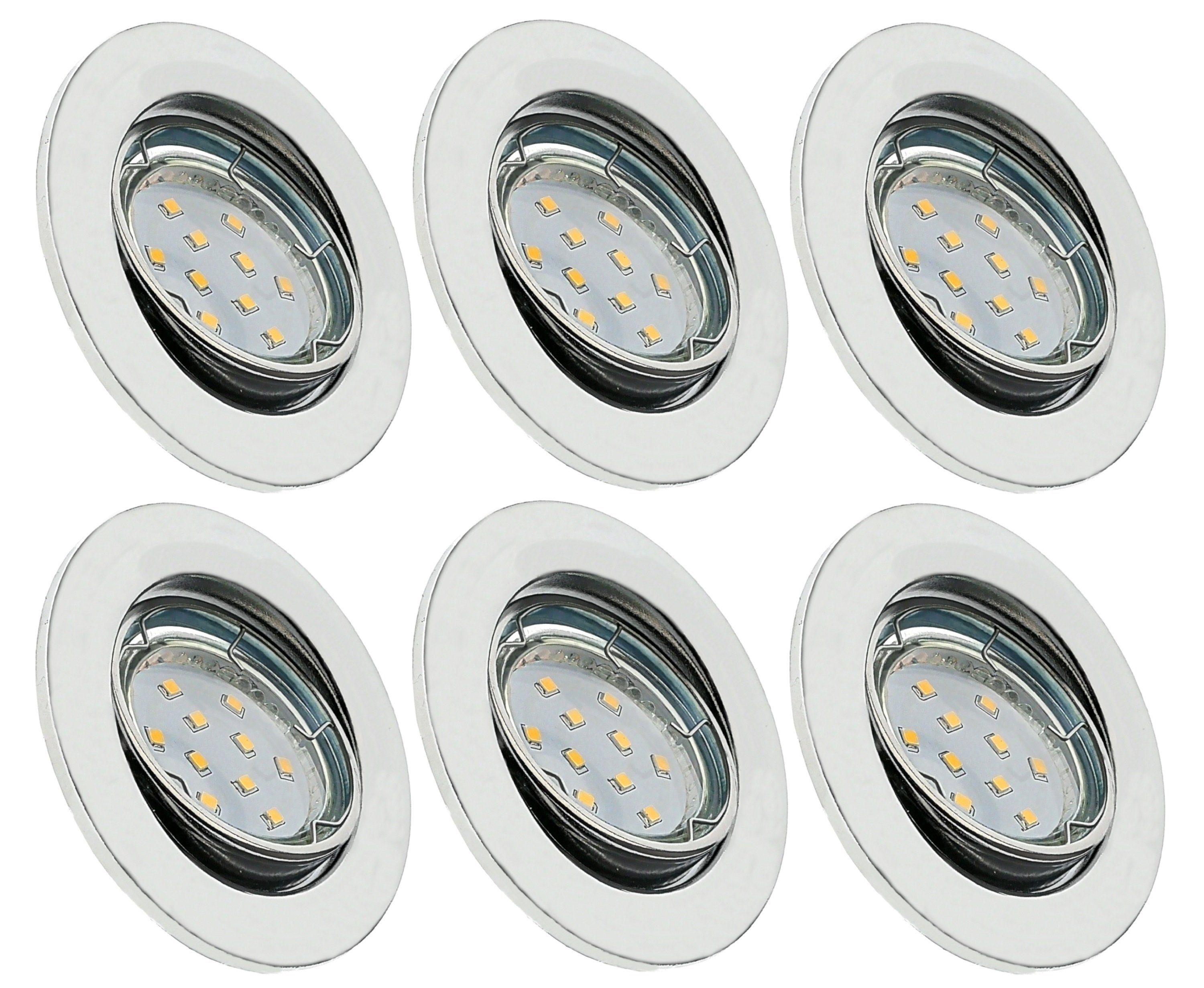 TRANGO LED Einbauleuchte, 6er Set 6729-068-5WAK IP23 LED Einbaustrahler Chrom inkl. 6x 5 Watt GU10 LED Leuchtmittel 3000K warmweiß & GU10 Fassung, Badleuchte, Deckenleuchte, Deckenstrahler