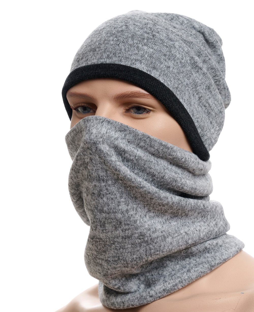 Melange-Stoff, Sportliches doppellagig Hat Set Winter Grey Unisex You mit Strickmütze