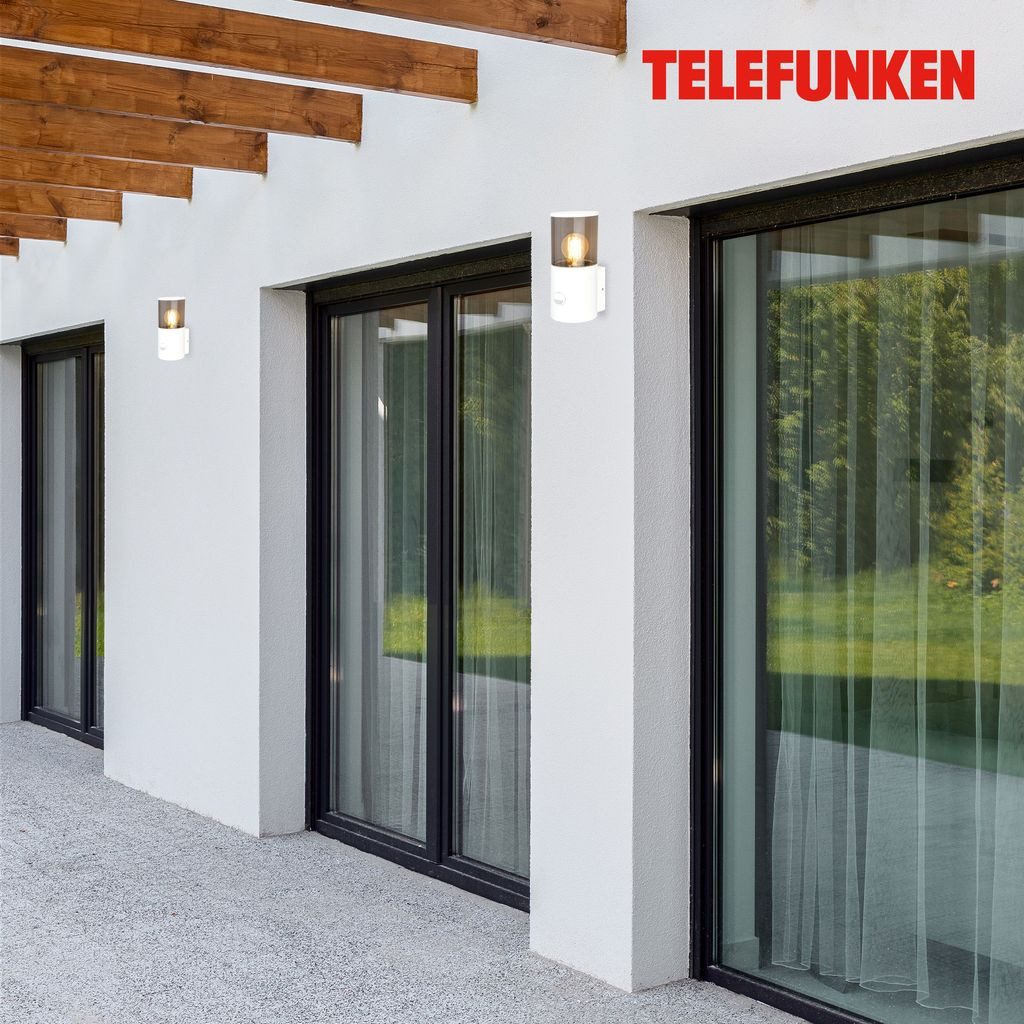 Telefunken Flutlichtstrahler 322306TF, ohne Leuchtmittel, 2700K - Extra-Warmweiß, Wandleuchte Aussen 24x13,5x10,5 cm Weiß max.15W E27 Hauswand Balkon