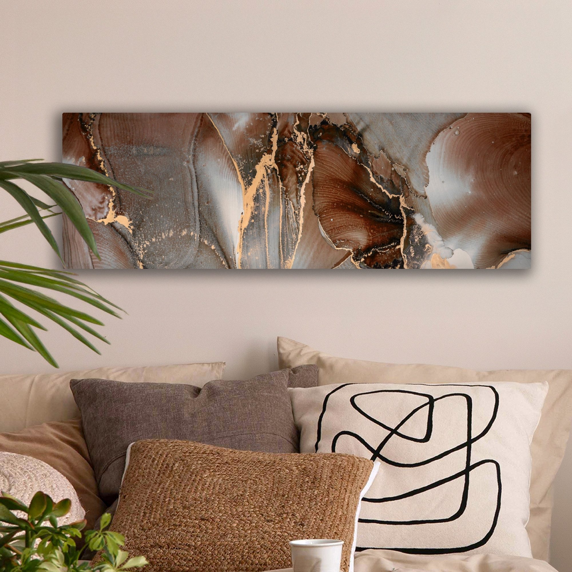 OneMillionCanvasses® Leinwandbild Panorama Grau - Gold - Marmor - Marmoropt günstig online kaufen