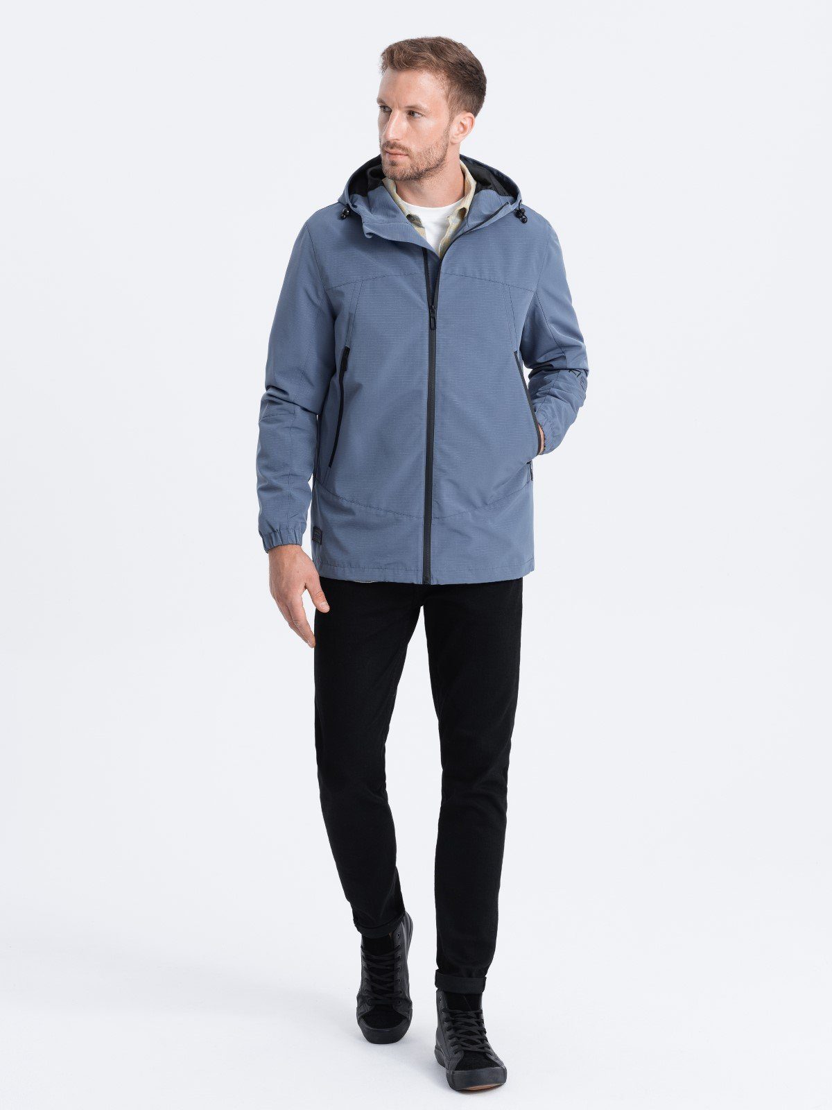 OMBRE Allwetterjacke Herren-Übergangsjacke mit Kapuze - blau V3 OM-JANP-22FW-005 XL