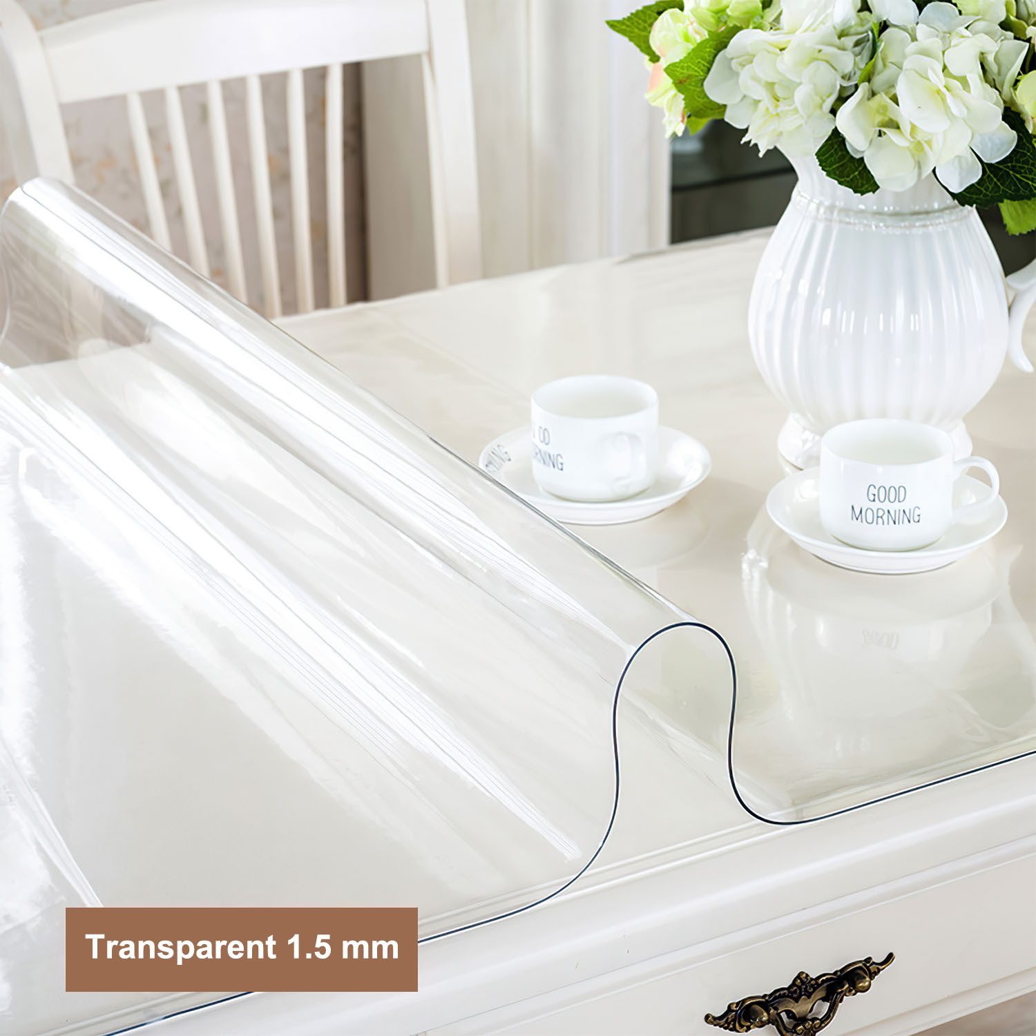 HEYHIPPO Tischdecke PVC transparente Tischdecke 90×150cm Tischplattenschutz Tischabdeckung (Geruchloses Tischset aus weichem Glas, 1,5 mm dick, verschleißfest), – Bild 4 von 5
