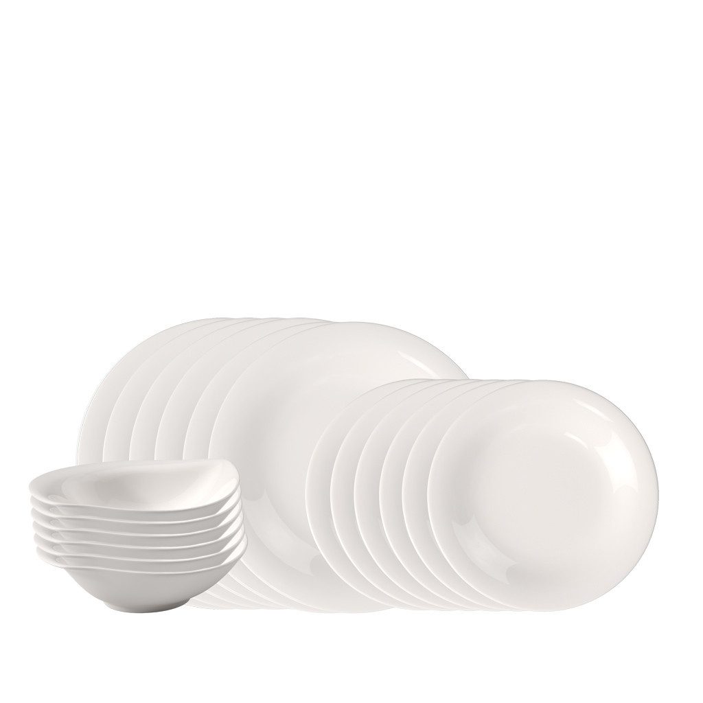 like. by Villeroy & Boch Geschirr-Set Essential White Dinner-Set, 18 Stück. EC (18-tlg), 3 Personen, Porzellan, Premium Porcelain, mikrow.- & spülm.sicher, Made in Germany