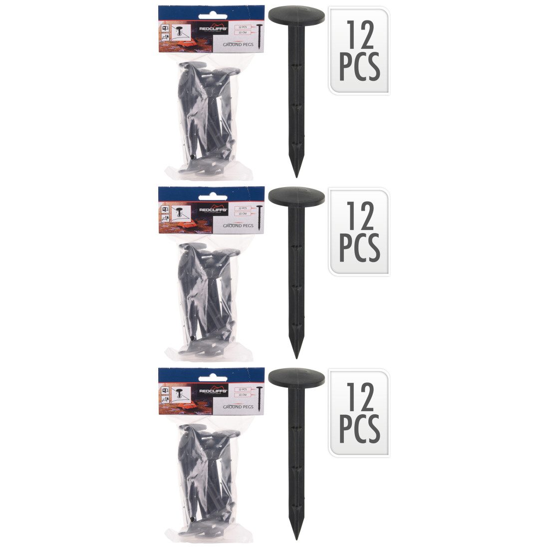 Redcliffs Zelthering 3 x Zelthering Zeltstäbchen 12 Stück Set Schwarz Zeltzubehör, (36-St)