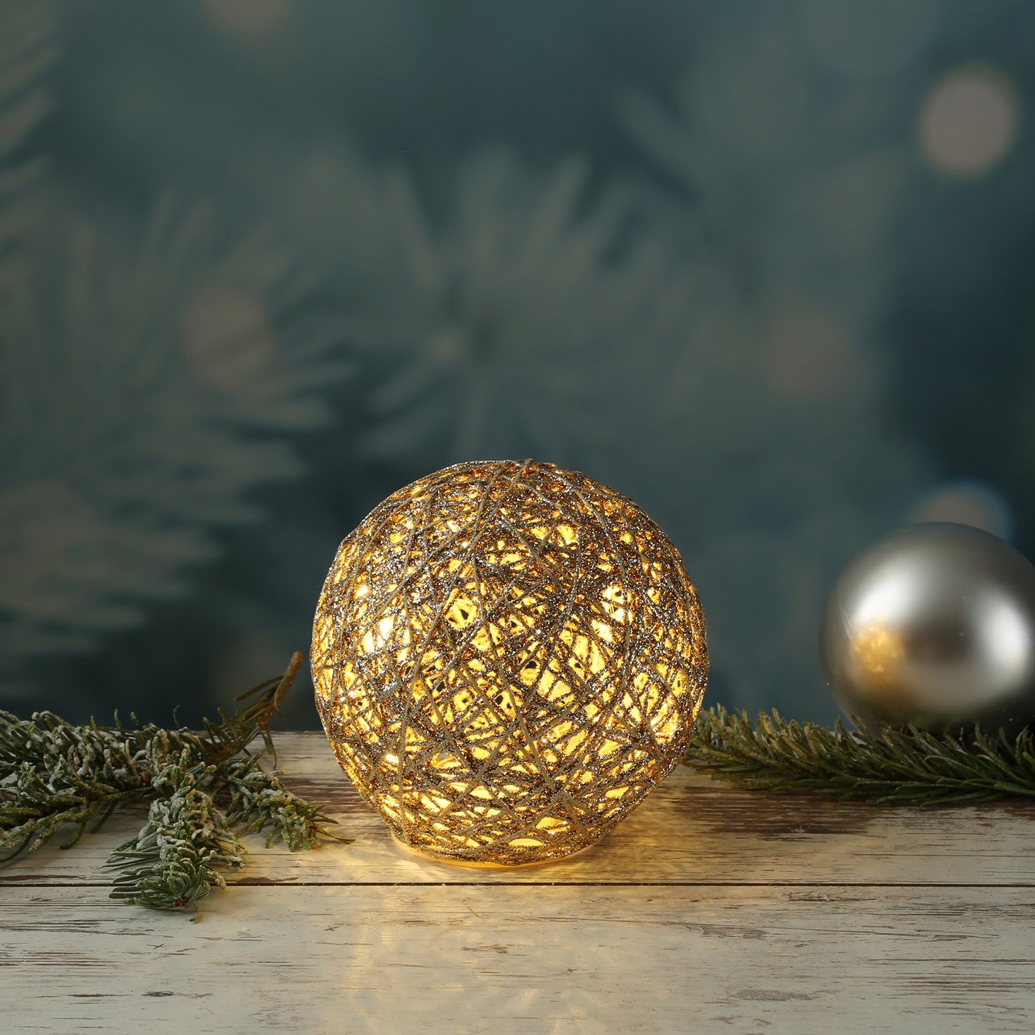 MARELIDA LED Kugelleuchte »LED Dekokugel Papierkugel Glitzer D: 15cm  Weihnachtsdeko Leuchtkugel gold«, LED Classic, warmweiß (2100K bis 3000K)