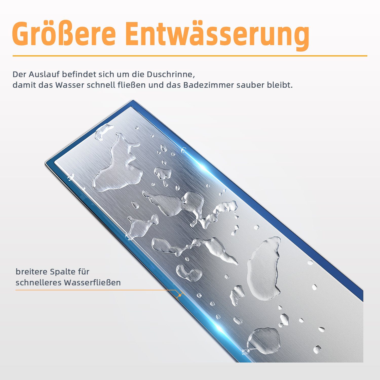SONNI Duschrinne Edelstahl Duschrinne 2 IN 1 Design befliesbar Bodenablauf 30-150cm, extra flach Komplettset mit Geruchsstop und Haarsieb