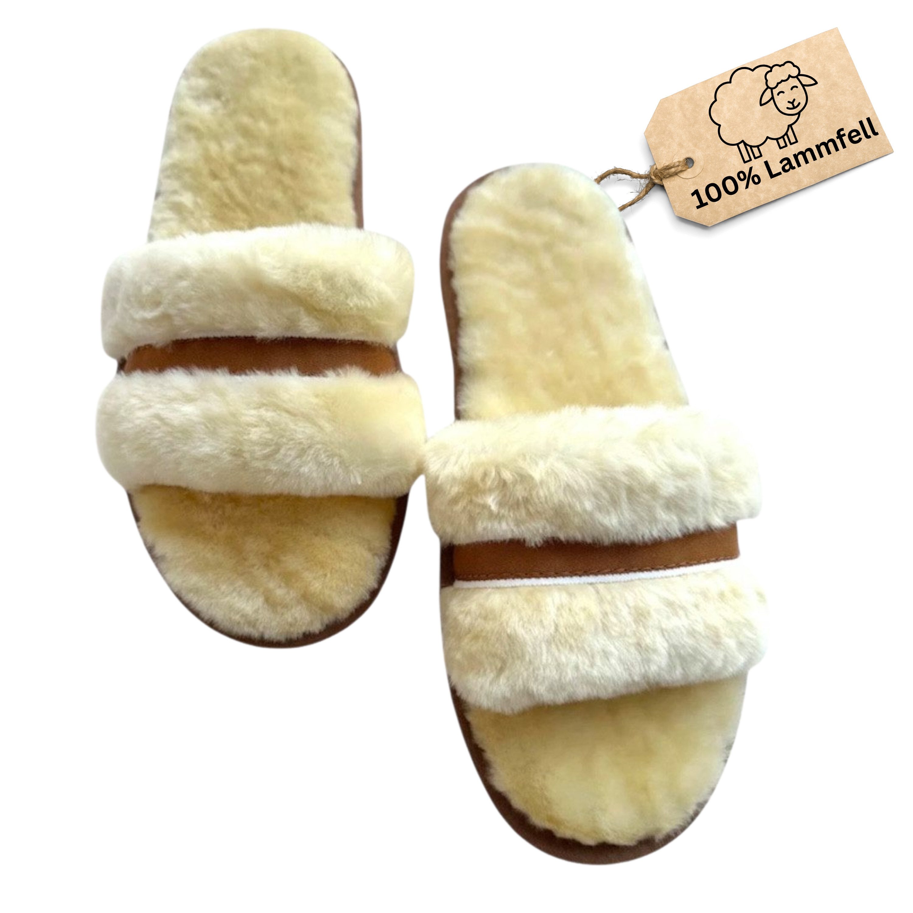 LIRA Deko Lammfell Damen Slipper Pantoffel Kuschelige Hausschuhe Plüsch Hausschuhe rutschfest, Innenfutter: 100 % Lammfell, weich & atmungsaktiv