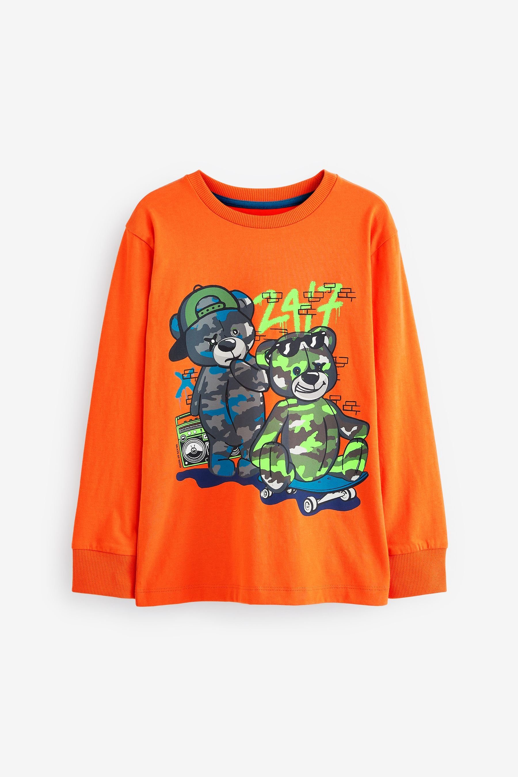 Next Langarmshirt Langärmeliges Grafik-T-Shirt (1-tlg) Orange Camo Teddy Bear