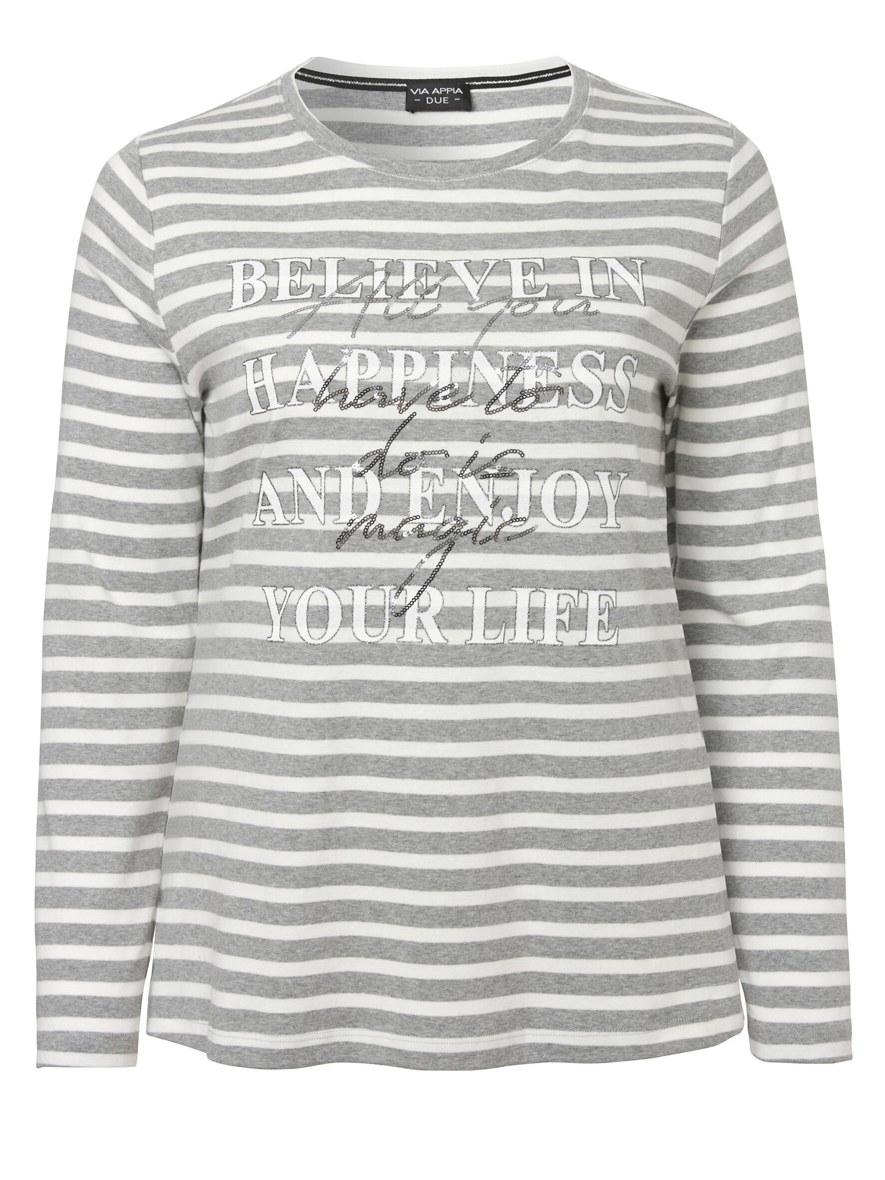 VIA APPIA DUE Langarmshirt Modisches Langarmshirt mit Pailletten (1-tlg) im Streifen-Look