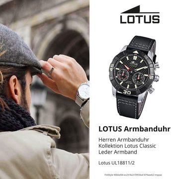 Lotus Chronograph Lotus Herrenuhr Leder schwarz Lotus, (Chronograph), Herren Armbanduhr rund, groß (ca. 45mm), Edelstahl