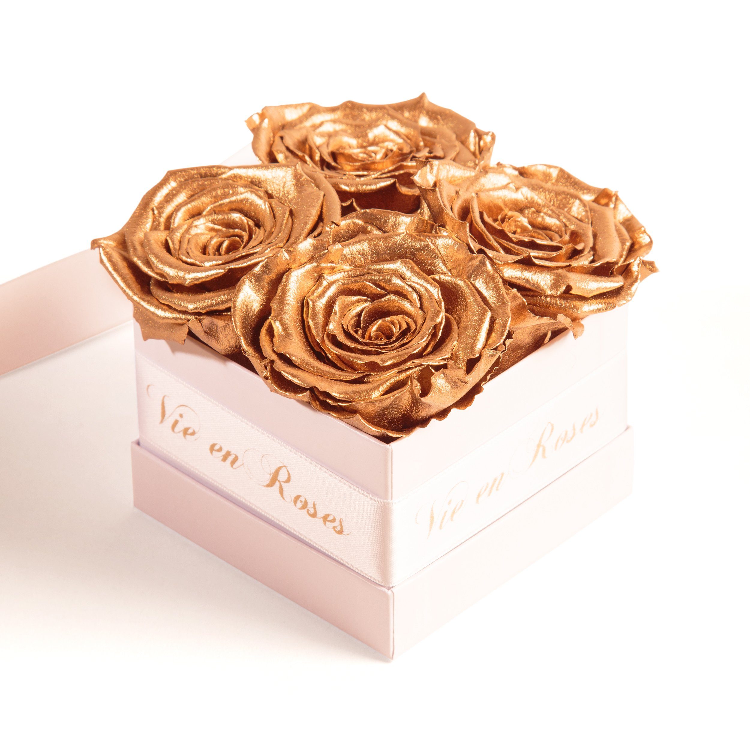 Damen Infinity Deko für Valentinstag Heidelberg, gold Rosen Geschenk cm, Kunstblume ROSEMARIE 8.5 Höhe zum Rose, SCHULZ Rosenbox weiß Poesie für Frauen