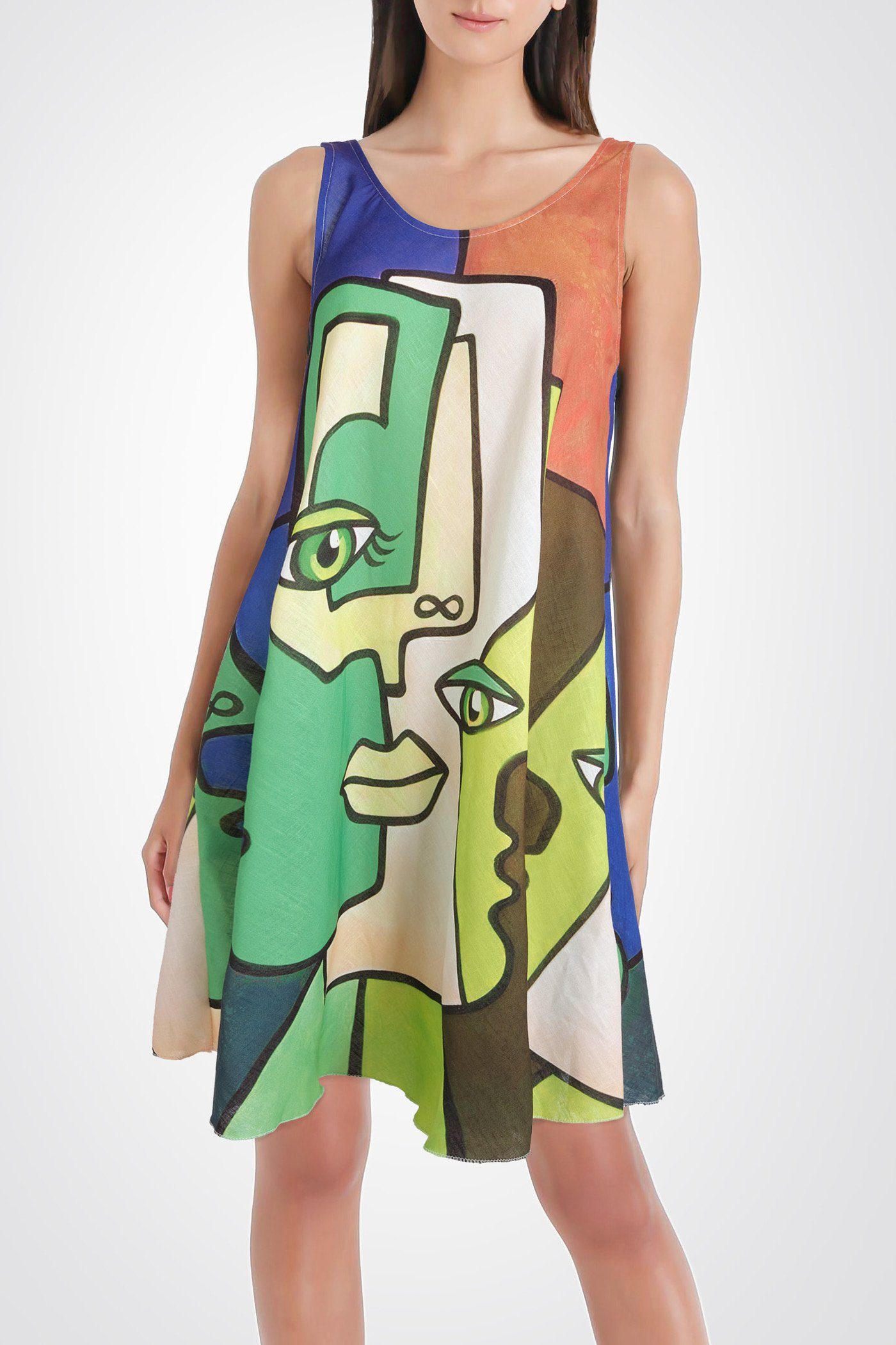 PEKIVESSA Strandkleid Freizeitkleid Damen ärmellos A-Linie (1-tlg) abstraktes Muster zimt-aubergine-multicolor