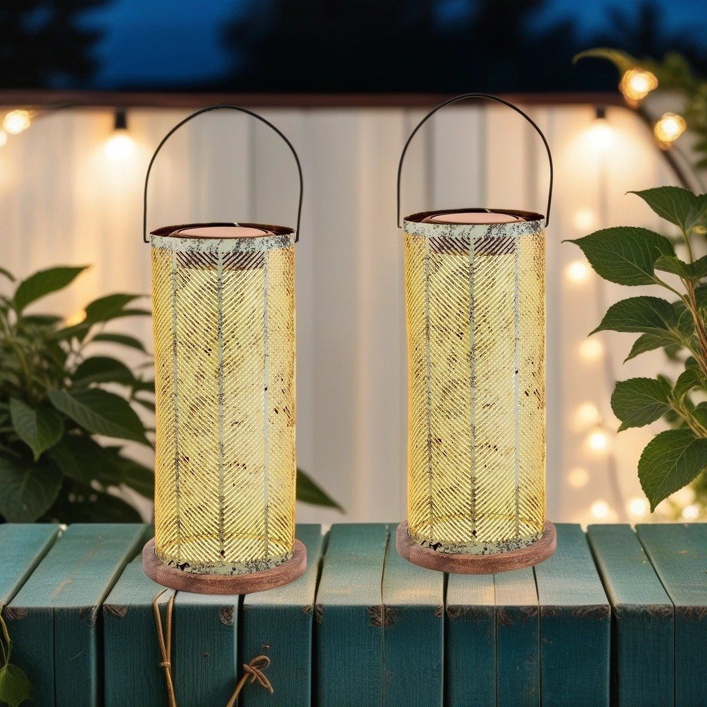 Marrakesch Orient & Mediterran Interior LED Solarleuchte 2er Set Skandinavische Solarlaterne Solar Lampe für Draussen Grün, LED fest integriert, zum hängen