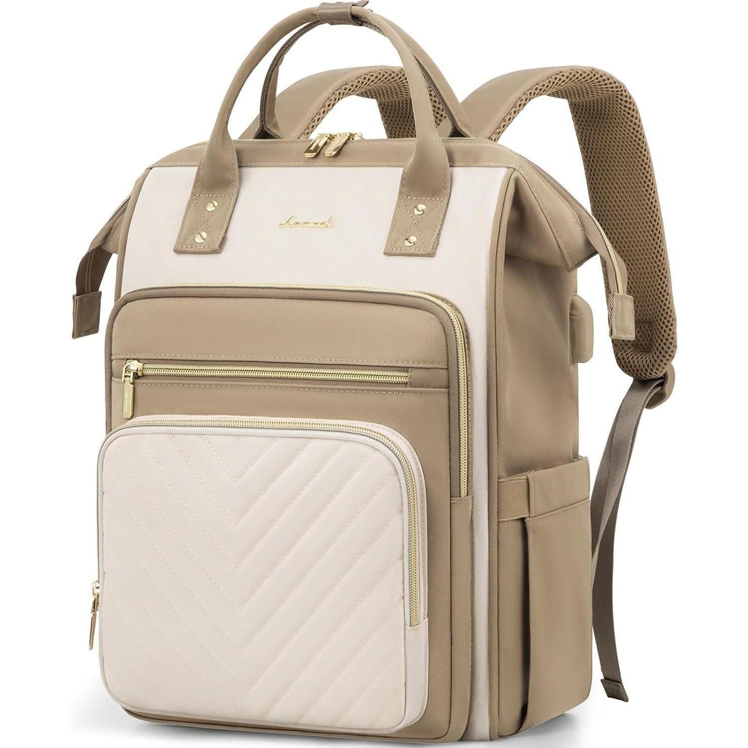 LuxusKollektion Laptoprucksack Rucksack Damen Groß 17,3 Zoll Laptop Wasserdicht Beige