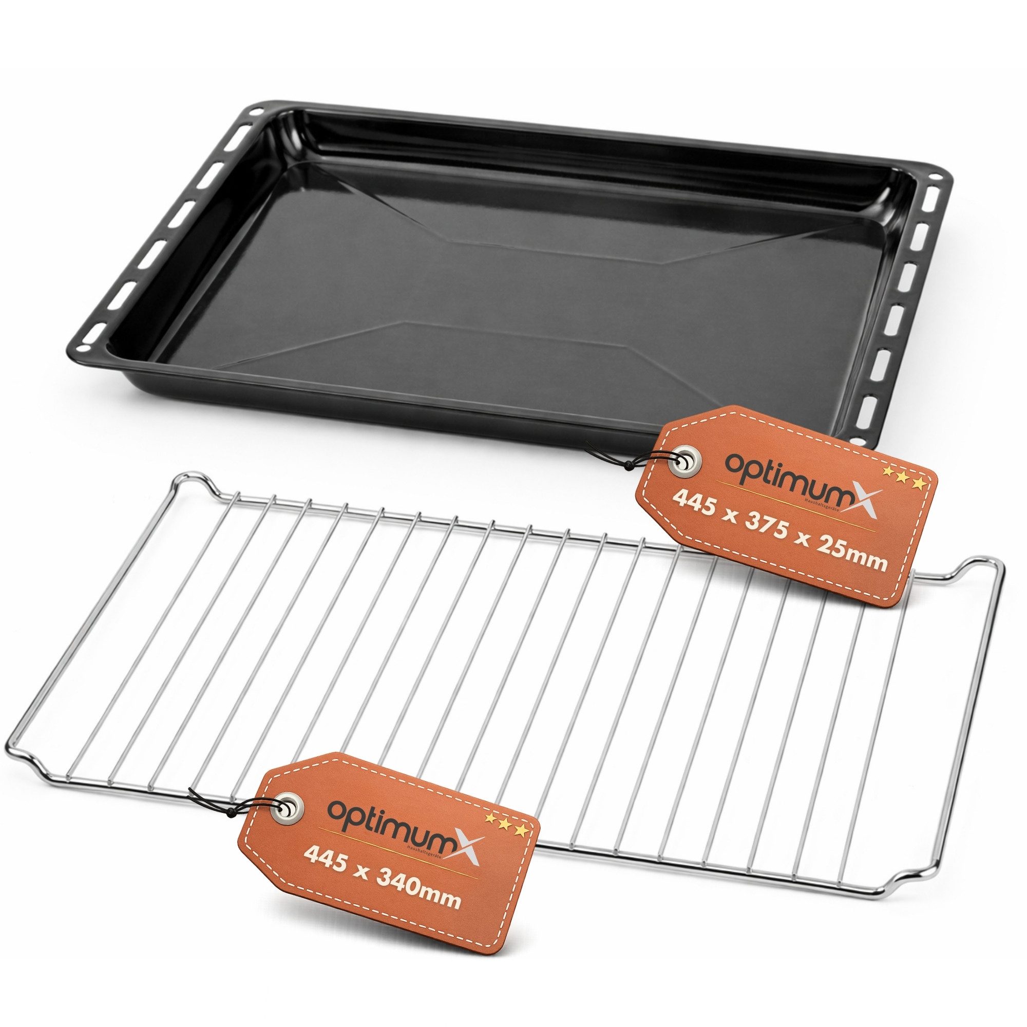 optimumX Backblech Emailliert Backblech Fettpfanne 422–445-455-460-465mm für Backofen, Standart+Grill