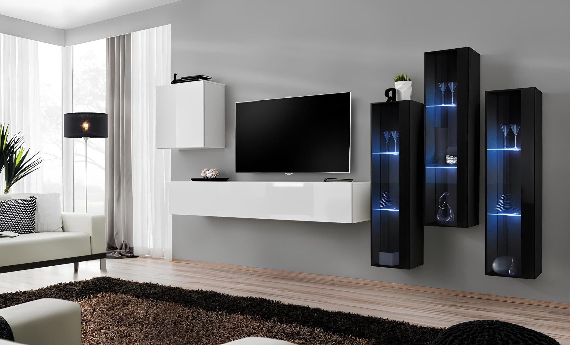 Xlmoebel Wohnwand Moderne Hochglanz Holzmöbel Schrank 5tlg für das Wohnzimmer, (5-St), Made in Europa