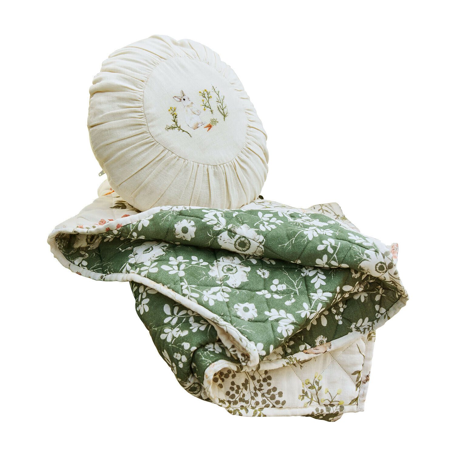 Plaid Plaid und Kissen Puddlebrook grün/creme, Mirabeau