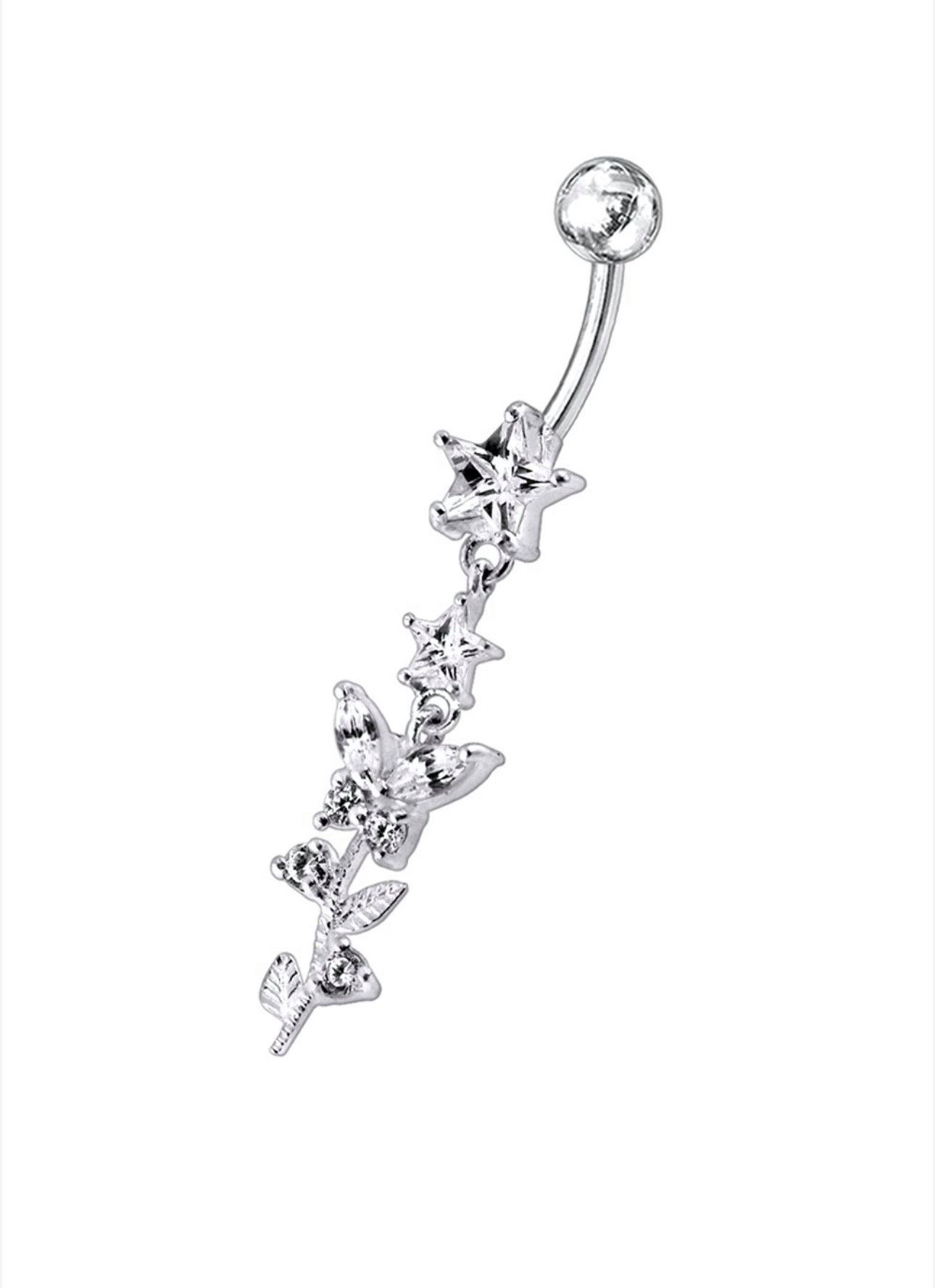 Karisma Schmuck Bauchnabelpiercing Silber 925 2 Sterne Schmetterling und Blätter Nabel Stecker Anhänger, Frauenschmuck