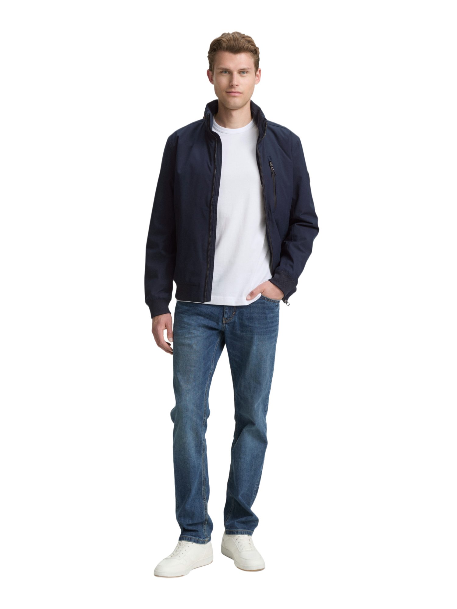 TOM TAILOR Funktionsjacke O blau,Casual,Polyester,Unifarben,Stehkragen,Lang,Regular Fit