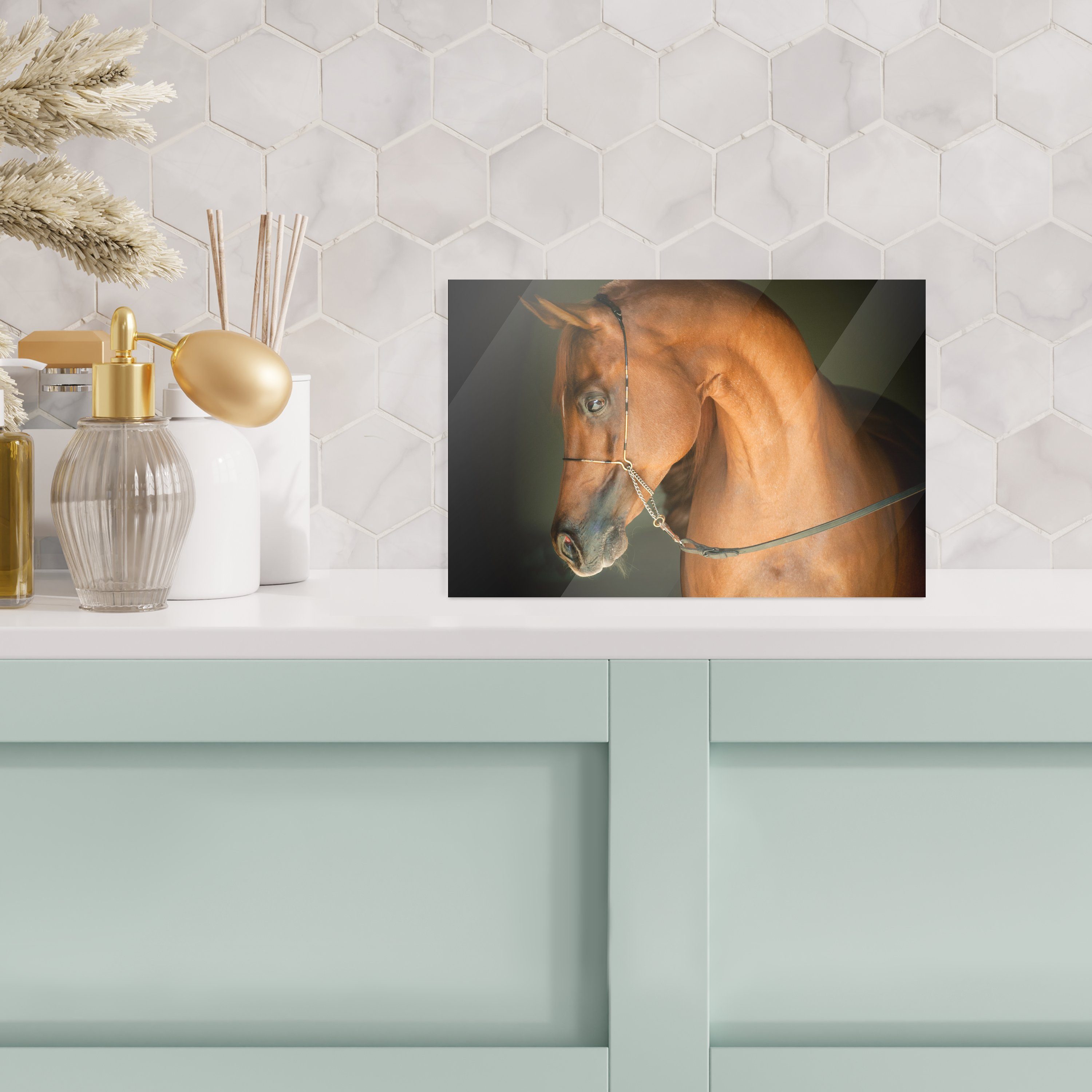 MuchoWow Acrylglasbild Pferd - Bilder - Glas Braun Glas Wandbild Zaumzeug, St), auf - Foto auf Wanddekoration Glasbilder - - (1