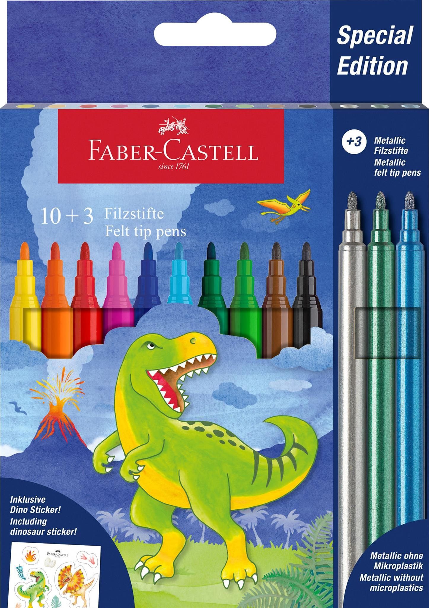 Faber-Castell Malstift Faber Castell Filzstift Dino 10+3 und Sticker