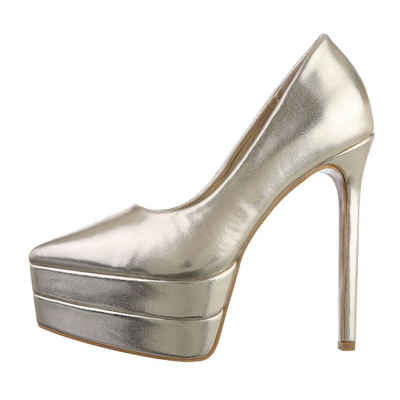 Ital-Design Damen Abendschuhe Party & Clubwear Plateaupumps Pfennig-/Stilettoabsatz High Heel Pumps in Gold