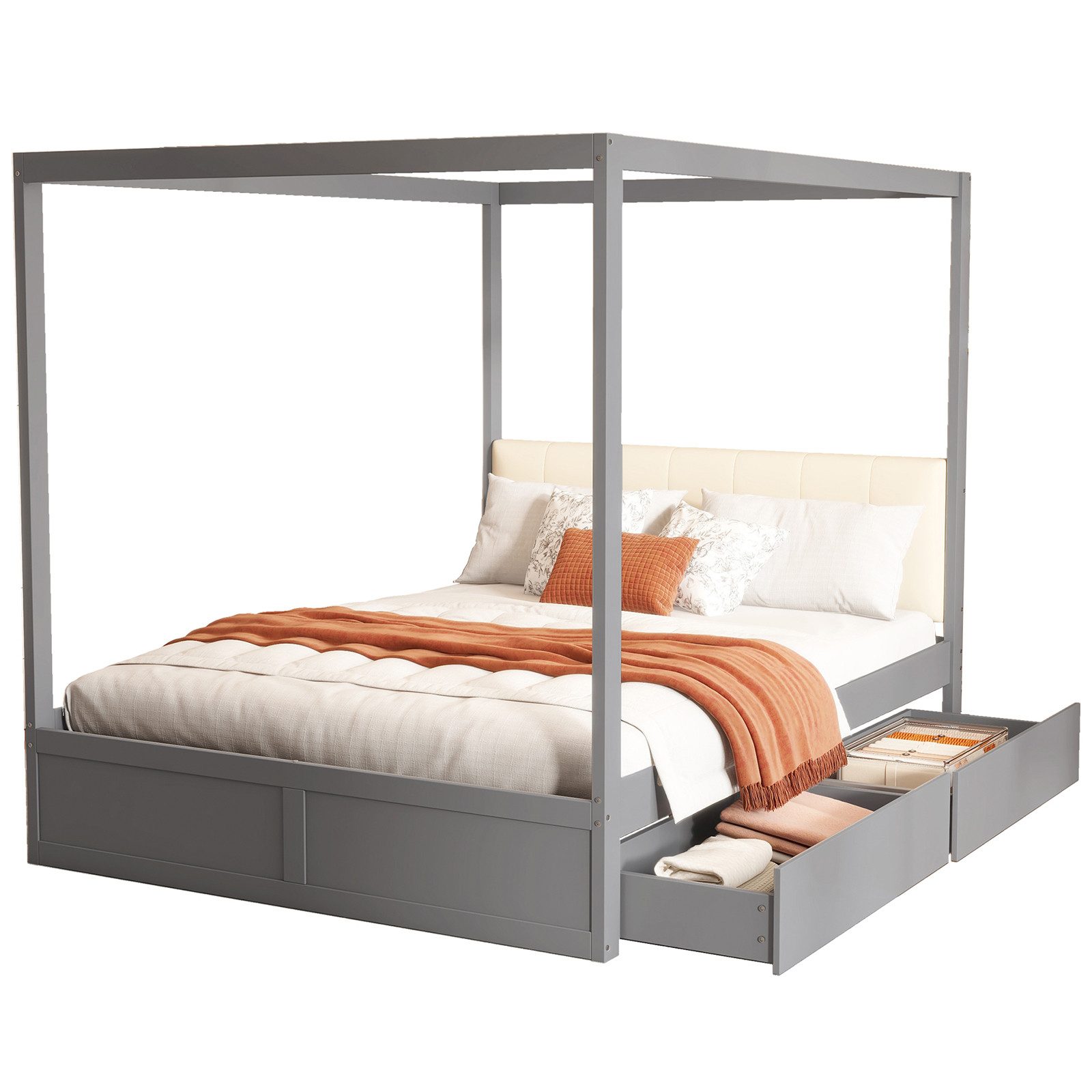 Yorbay Himmelbett mit Schubladen, 140x200 cm, weicher Rückenlehne