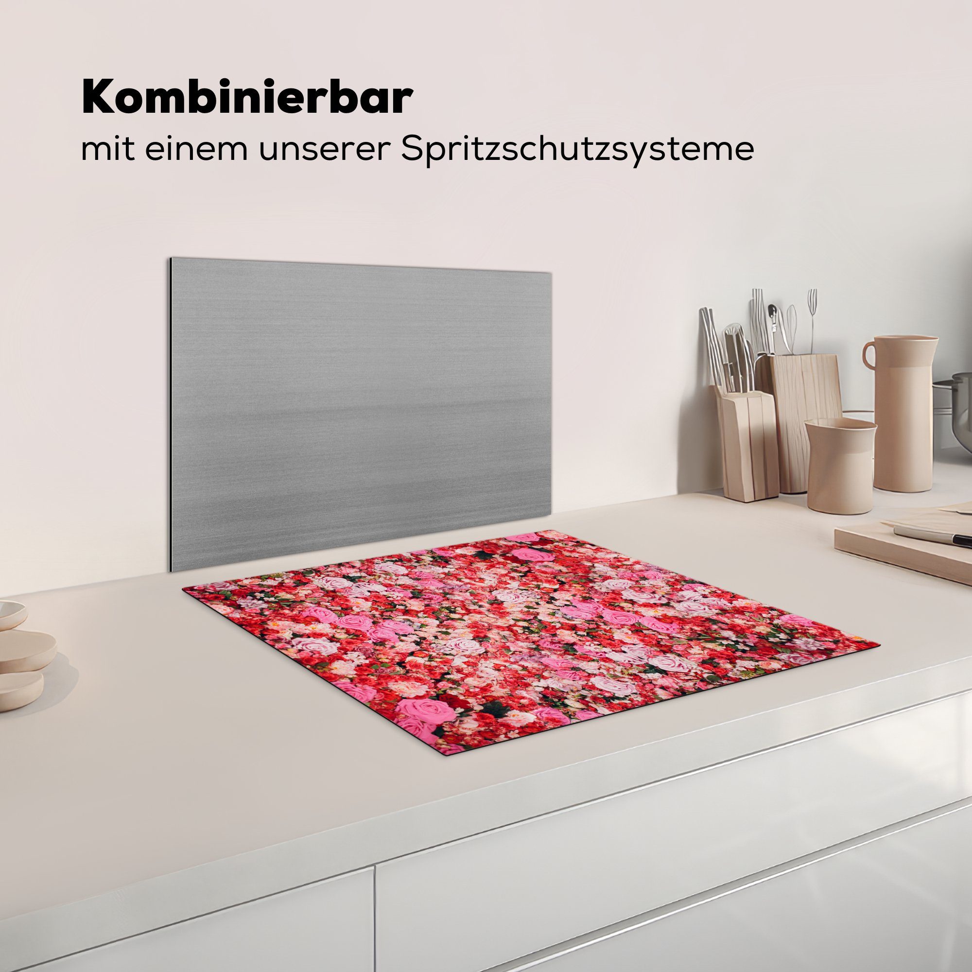 - tlg), die für Induktionsmatte - Herdblende-/Abdeckplatte Vinyl, küche, MuchoWow Rosen, Ceranfeldabdeckung Farben Blumen 59x52 cm, (1