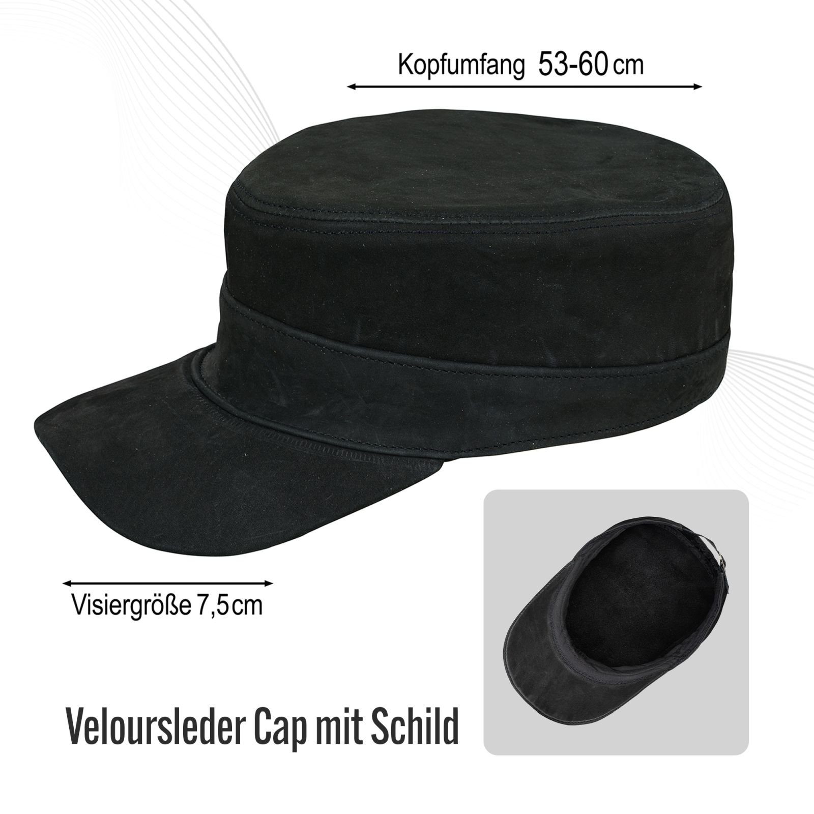 BLACK FOREST FOX Cowboyhut Herren Leder CUBA Cap Hut Schirmmütze in versch. Farben & Leder Black