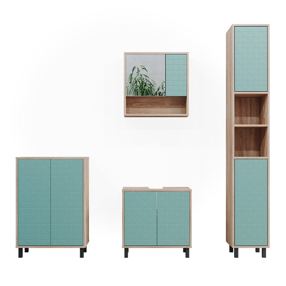 Vicco Badmöbel-Set Agasta, Mintgrün/Sonoma, 4 Teile, günstig online kaufen