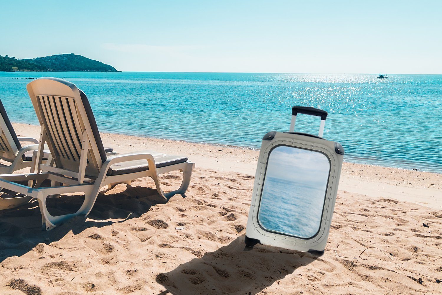 Reisekoffer Ferien, ein 4 Reisetasche Trolley, für auf rollen, Bullauge, Blick Handgepäck durch MuchoWow das mit Meer Handgepäckkoffer Rollen,