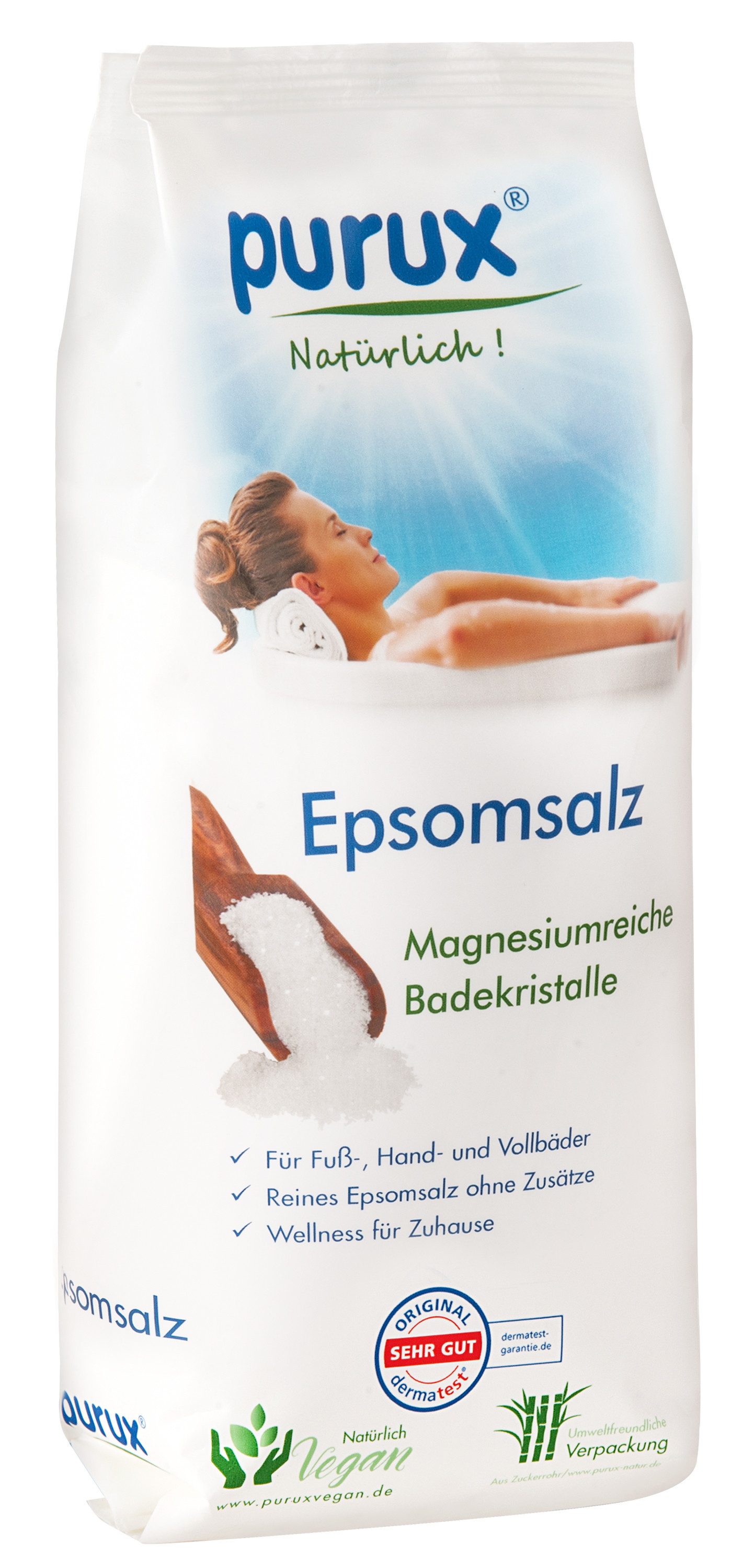 purux Badesalz Epsom Salz Badesalz 850g epsom salt, reines Epsom Salz ohne Zusätze