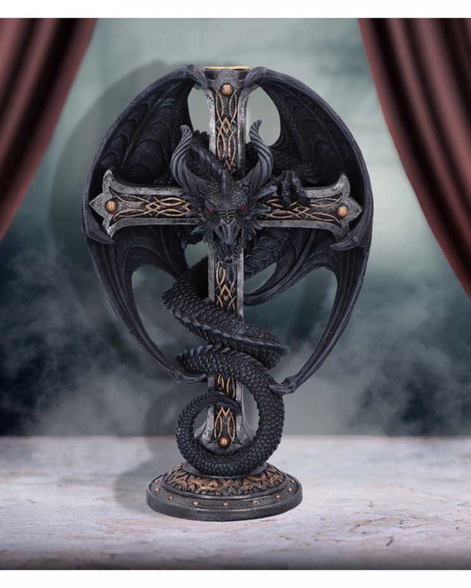 Horror-Shop Dekofigur kreuz Gothic mit 24,5 Kerzenständer Drache cm &