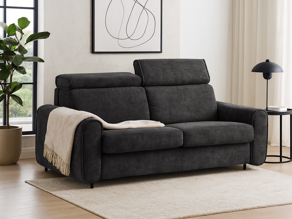 Beautysofa Schlafsofa Pavarti modernes Sofa mit italienischem Klappmechanismus und Matratze, mit Bettkasten, verstellbaren Kopfstützen und Schlaffunktion, in 3 Größen & 8 Farben