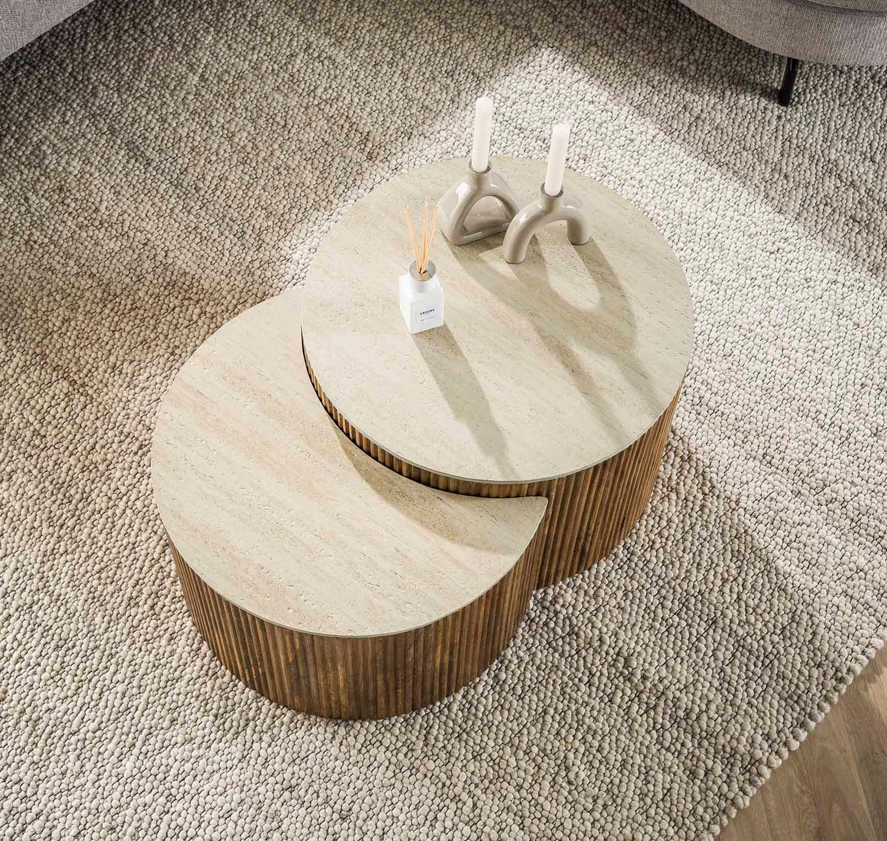 LEVEN Lifestyle Couchtisch 2´er Set Couchtisch rund ZEN STONE Travertin nat günstig online kaufen