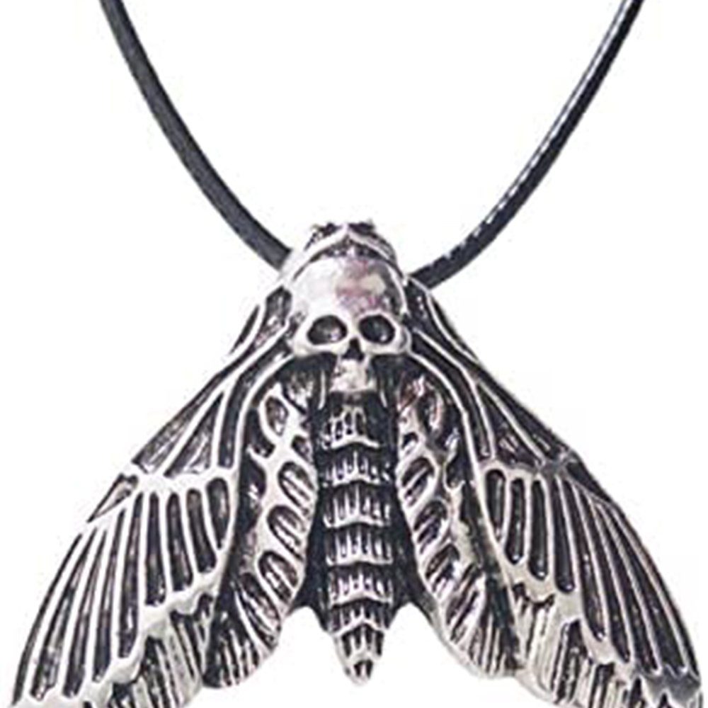 GelldG Flügelanhänger Skull Halskette mit Totenkopf-Anhänger Legierung mit Lederschnur Antikes,Silber(Stil1)
