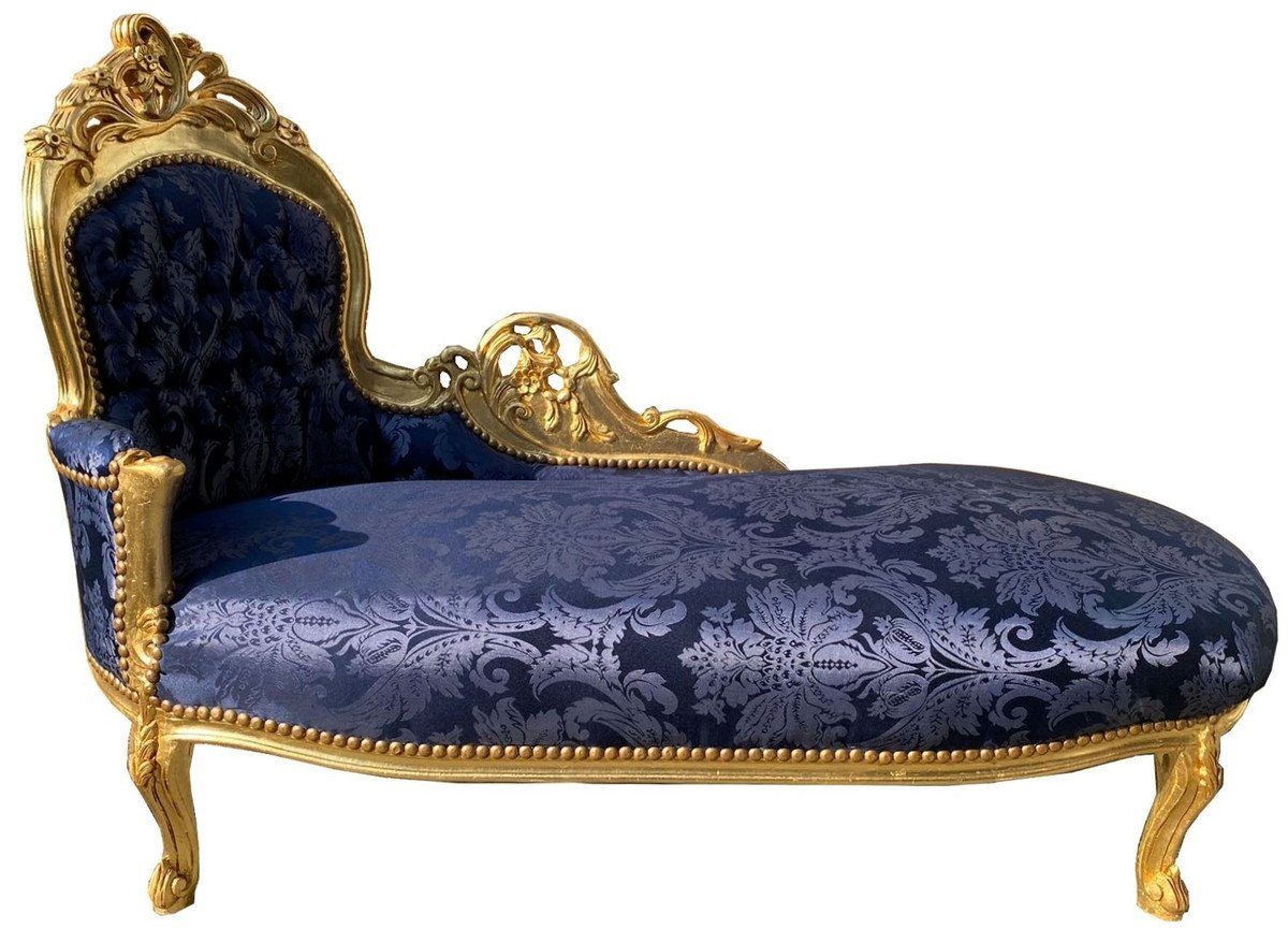 Casa Padrino Chaiselongue Barock Chaiselongue Linke Seite Blau / Gold - Handgefertigte Massivholz Recamiere mit elegantem Muster - Barock Wohnzimmer Möbel