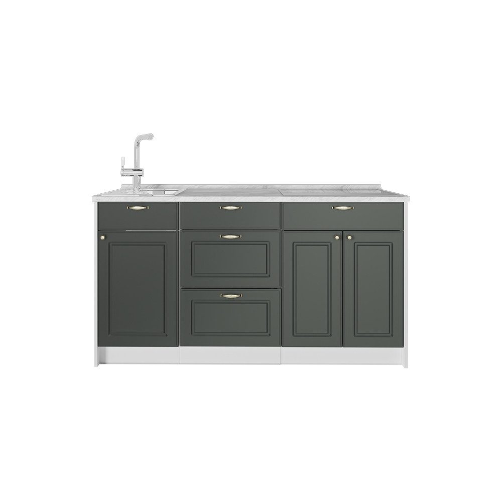 Vicco Küchenzeile Fame-Line, Grün-Gold Landhaus/Weiß, 150 cm ohne Arbeitsplatte