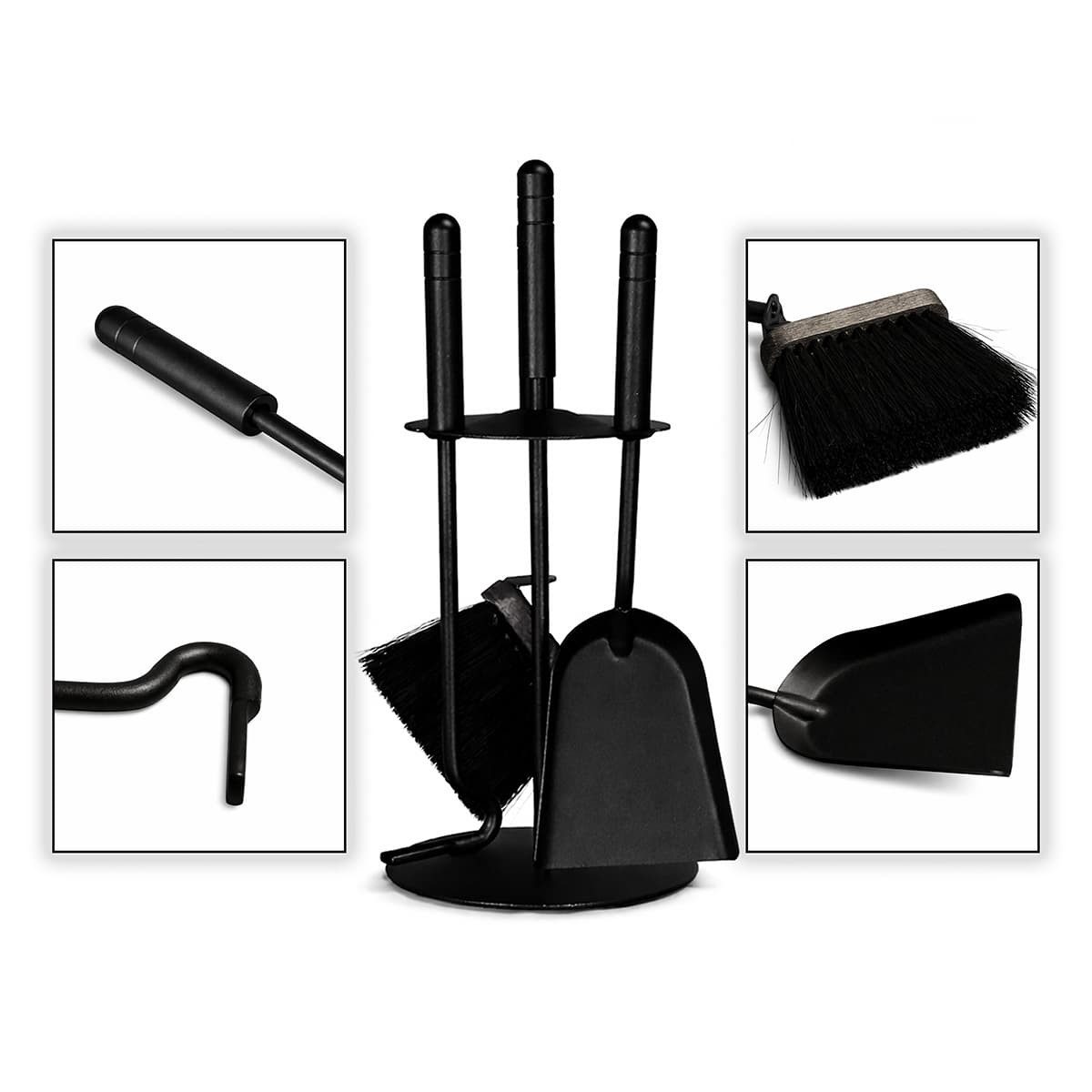 MS Beschläge Kamingarnitur Kaminbesteck Ofenbesteck Industrial Style schwarz, Kaminset Ofengarnitur 4-tlg. kompakt & modern