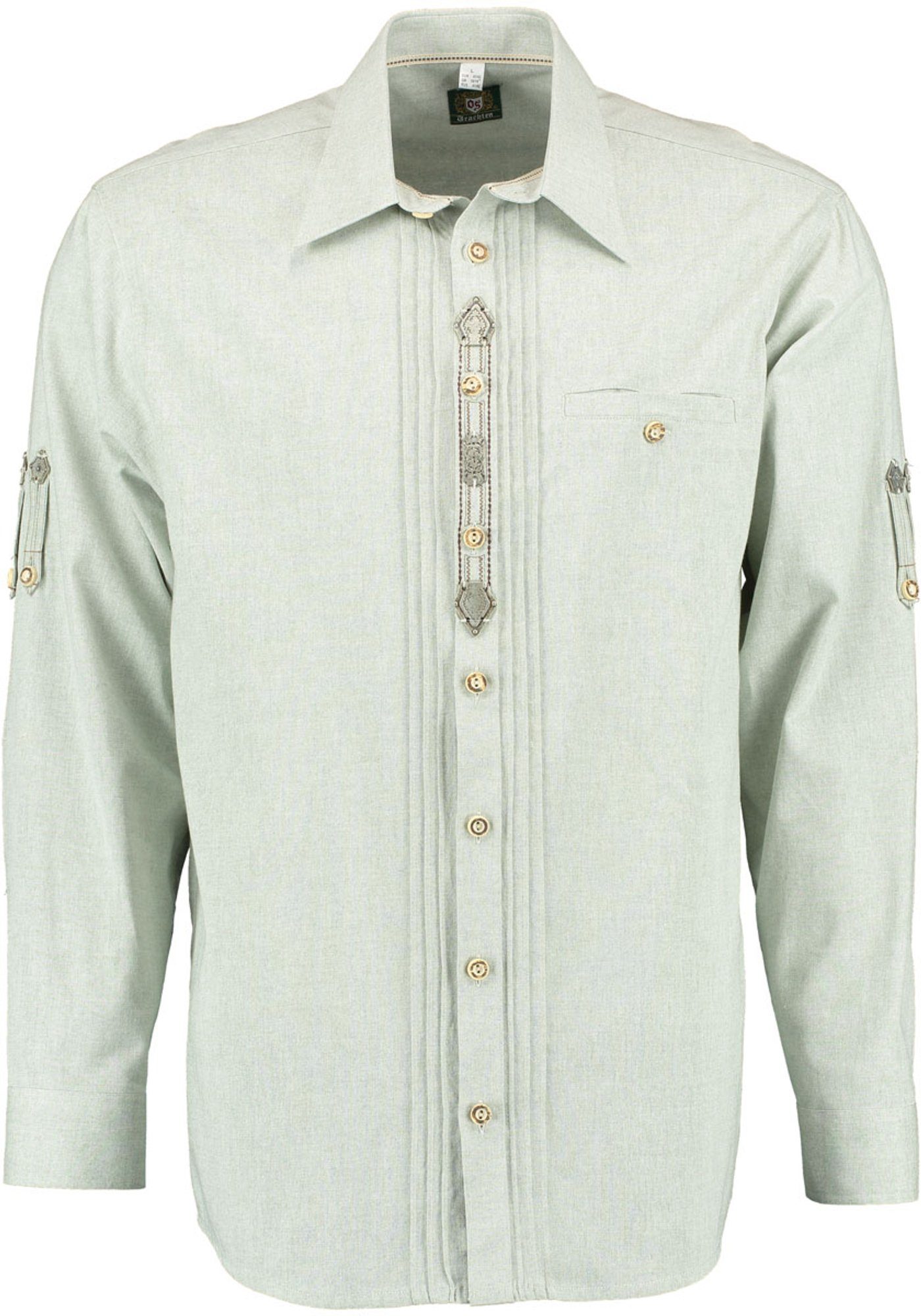 2x3 Afudi mit mittelgrün Biesen, Trachtenhemd Zierteile OS-Trachten Knopfleiste auf Langarmhemd der