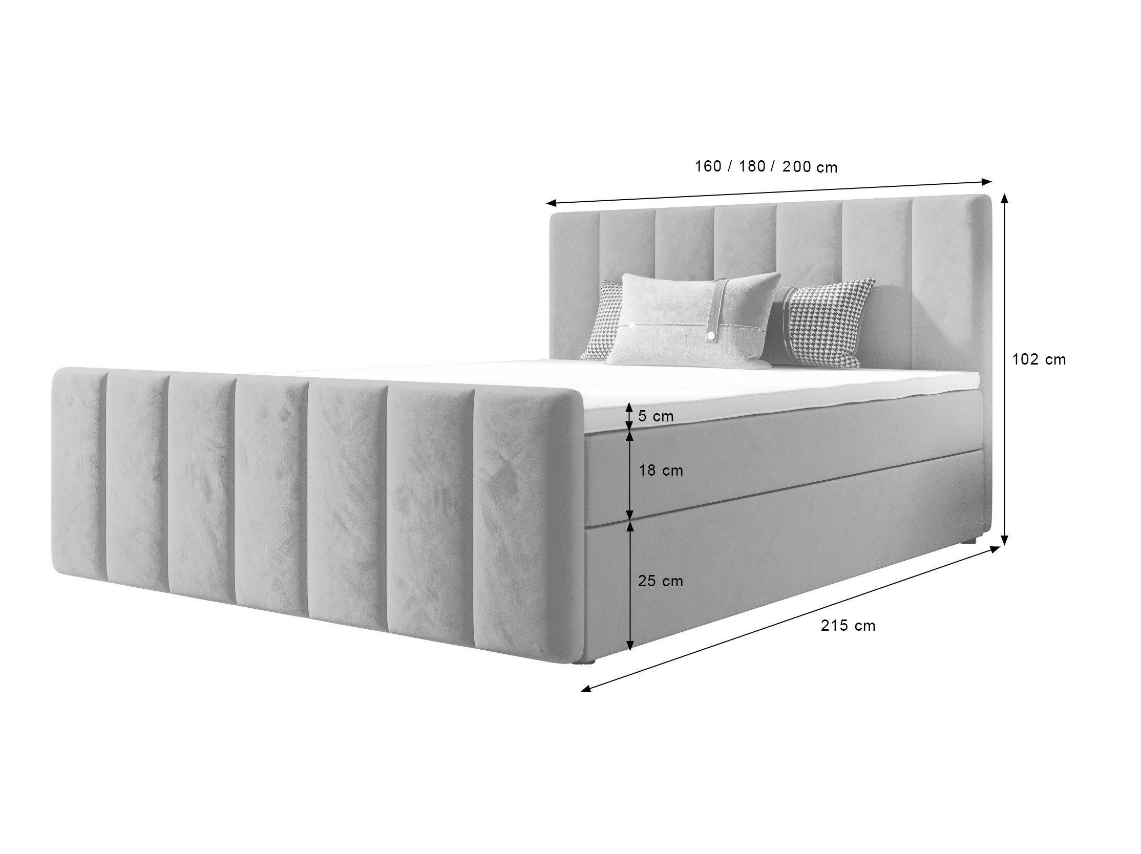B&B Home Boxspringbett Boxbett Adelle 160 cm 180 cm 200 cm (H3 Matratze Bonellfederung, Kopfteil, Bettkasten und Topper)